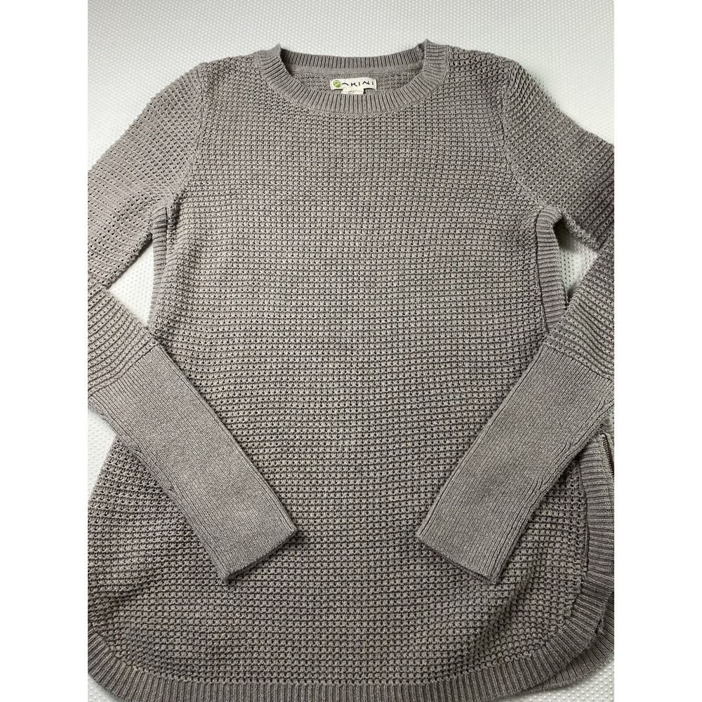 Akini Gray Sweater Waffle Knit Chunky Textured Pullover Zippered Sides Small